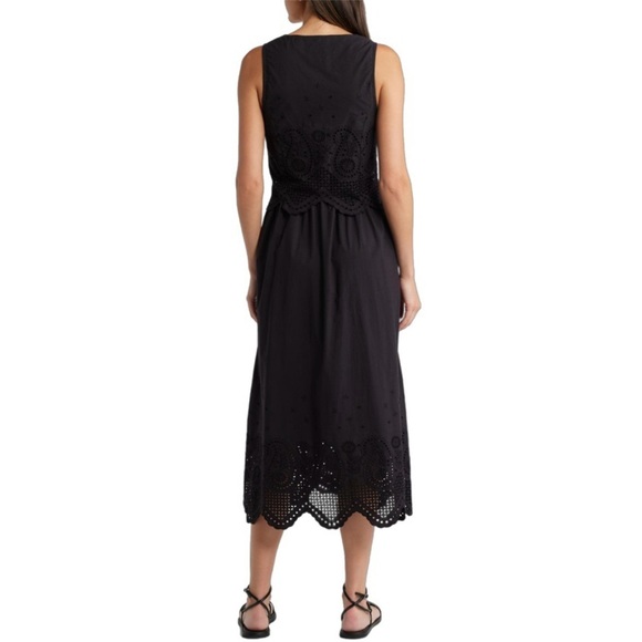 Cleobella Julie Organic Cotton Poplin Eyelet Vest GOTS Midi Dress, Black size M - Picture 5 of 10